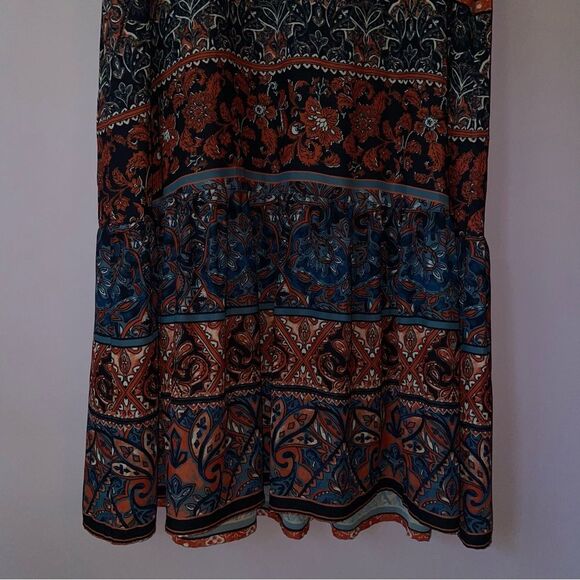 Chico's Midi Shirt Dress Size 10 Blue orange Short Ruffle Sleeve Collar - Picture 4 of 8